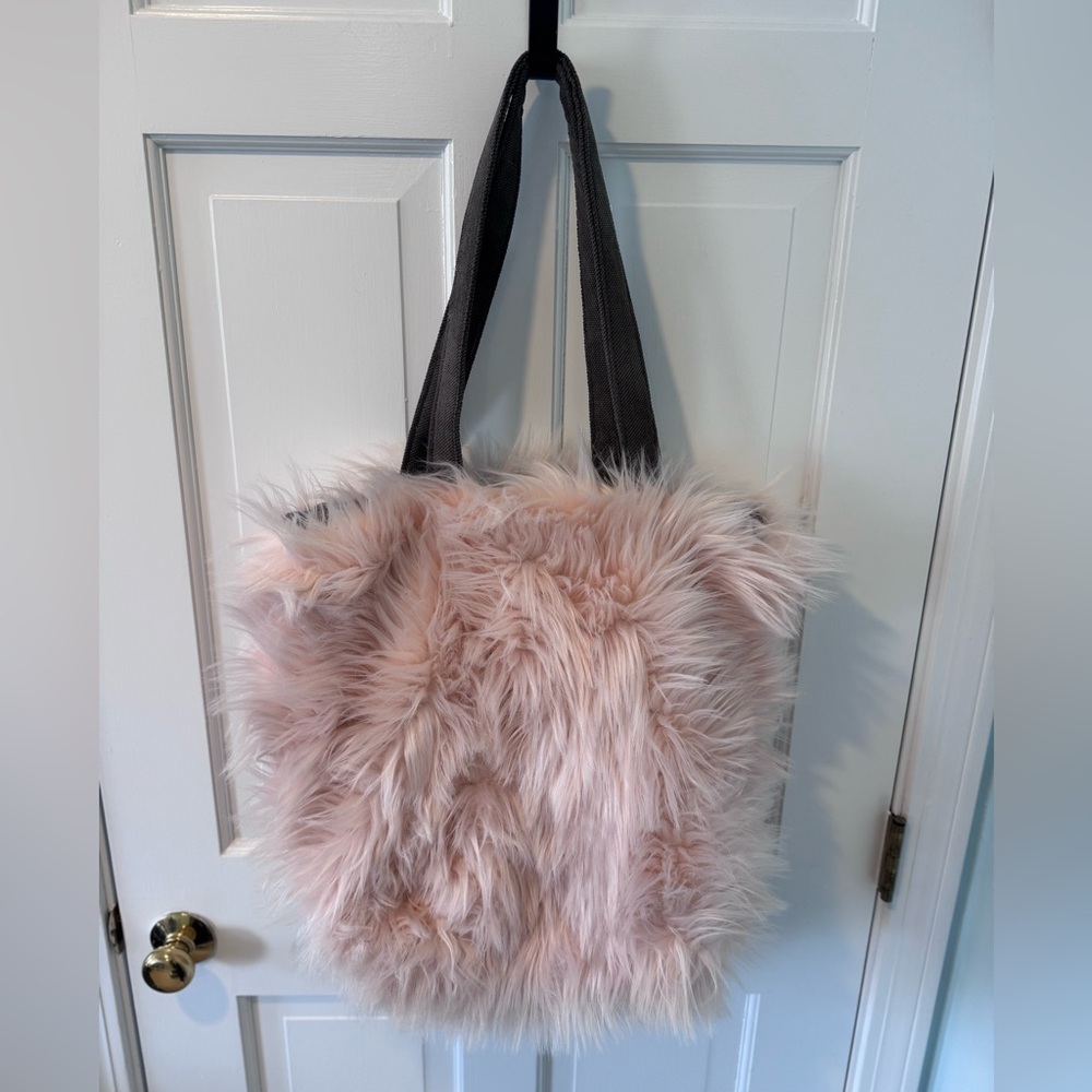 Faux Fur Tote Bag - Pink and Gray